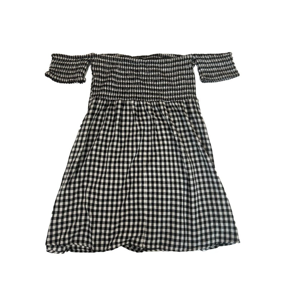 Dizzy Lizzy Black White Gingham Off Shoulder Dress Size L | Smocked 100% Cotton